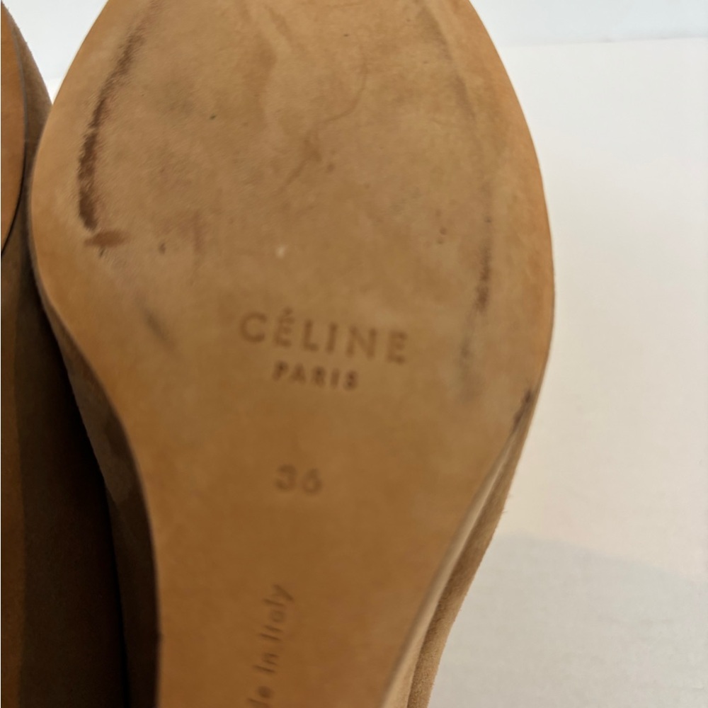 Celine Suede Peep-Toe Slingbacks  | Size 36 | Camel Suede Wedges - Picture 7 of 10